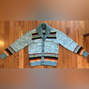 Pendleton Cotton Cardigan Men Large Green with Multicolored Stripes